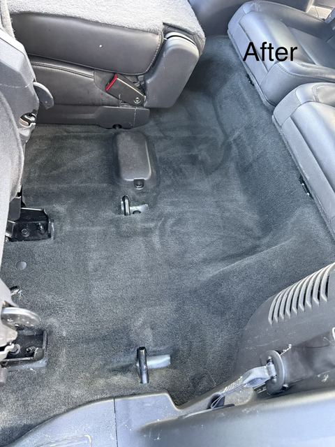 Same rear carpet floor after detailing, clean with no visible debris (labeled 'After')