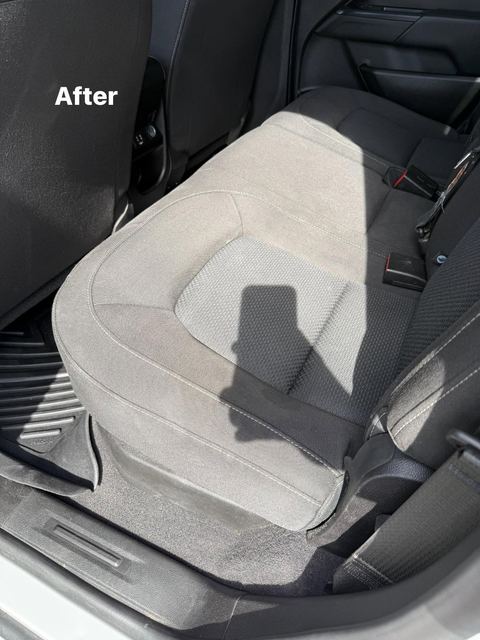 Cloth rear bench seat after detailing, clean-looking cushion (labeled 'After')